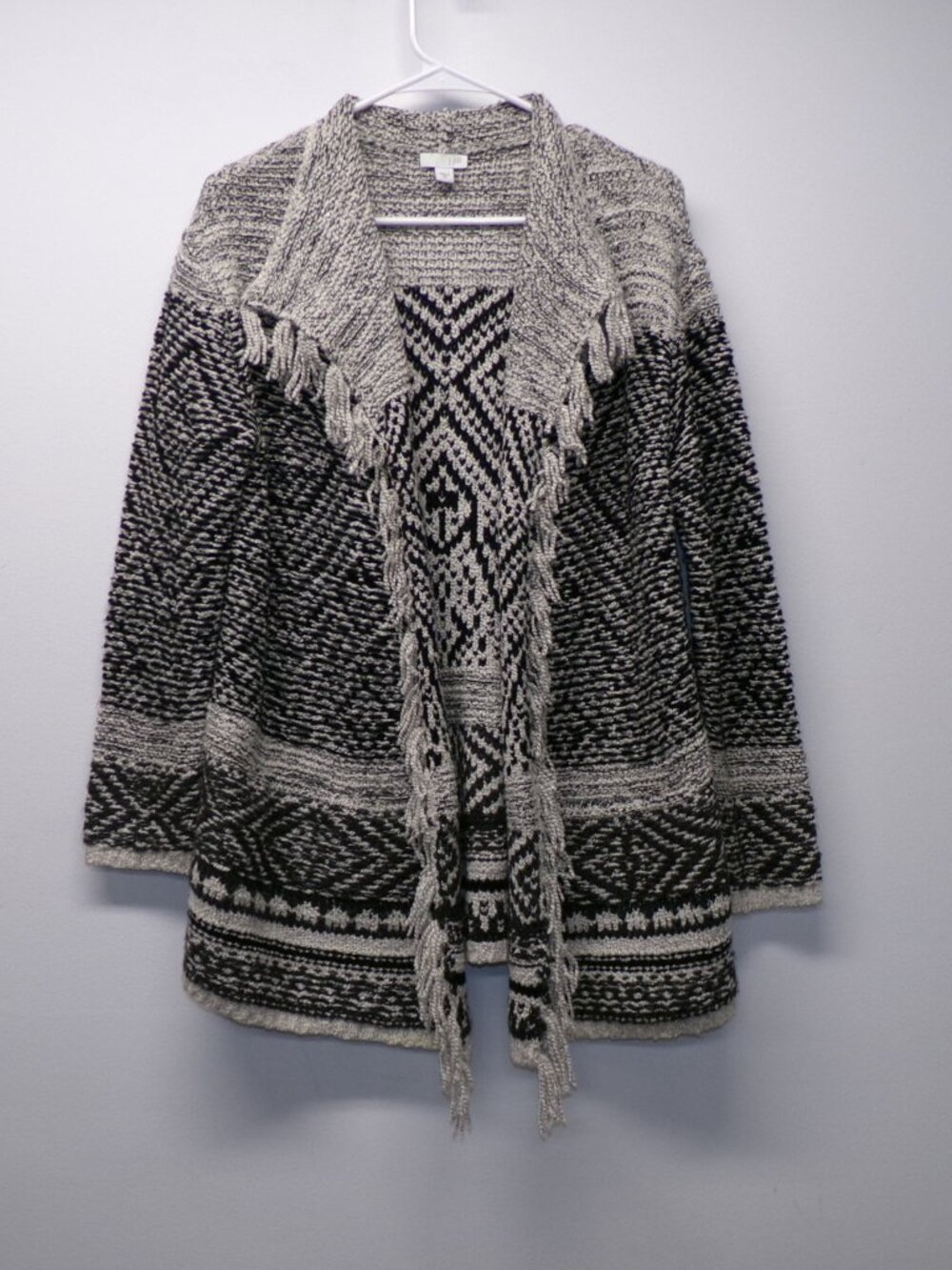 J. Jill Western Sweater Cardigan Boho Cowgirl Aztec Fringe Wool Blend Knit sz XS